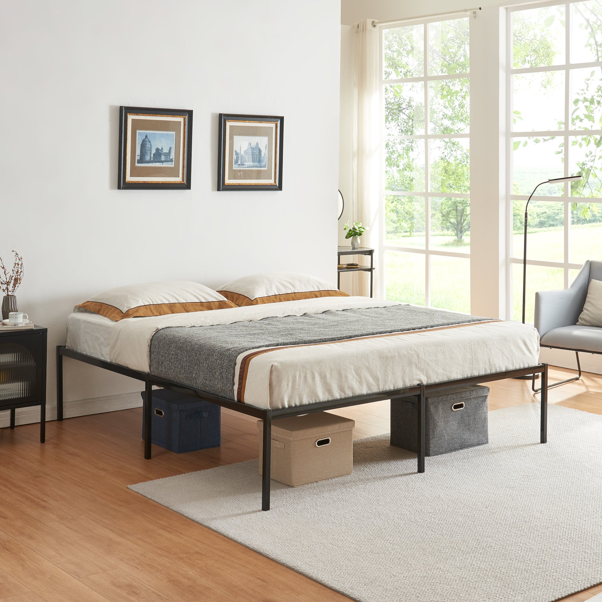 Struttura Letto Matrimoniale King Size Vårdö 180 x 200 cm in Acciaio Nero [en.casa]