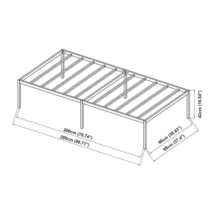 Letto Singolo Vårdö in Acciaio Nero con Materasso a Schiuma Fredda 90 x 200 cm [en.casa]