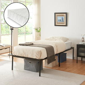 Letto Singolo Vårdö in Acciaio Nero con Materasso a Schiuma Fredda 90 x 200 cm [en.casa]