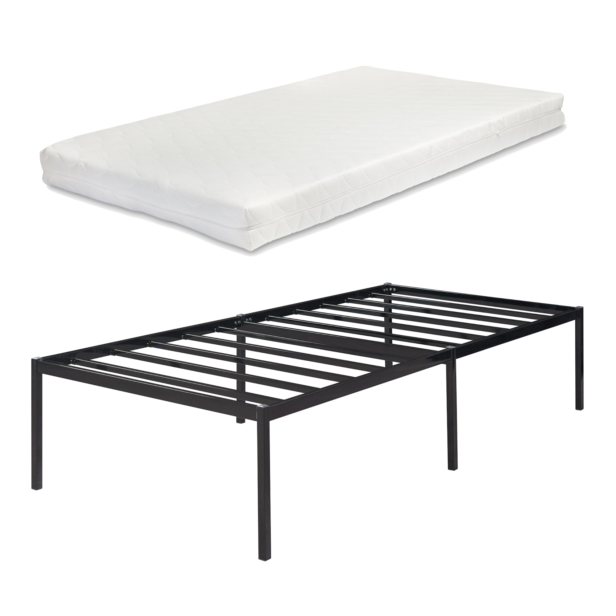 Letto Singolo Vårdö in Acciaio Nero con Materasso a Schiuma Fredda 90 x 200 cm [en.casa]