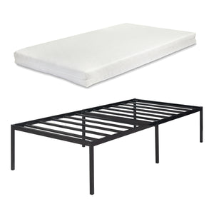 Letto Singolo Vårdö in Acciaio Nero con Materasso a Schiuma Fredda 90 x 200 cm [en.casa]