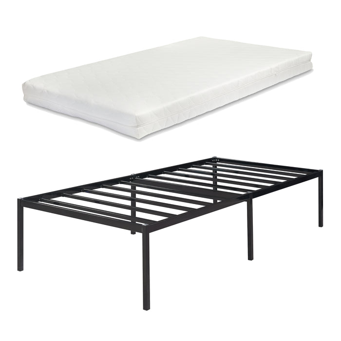 Letto Singolo Vårdö in Acciaio Nero con Materasso a Schiuma Fredda 90 x 200 cm [en.casa]