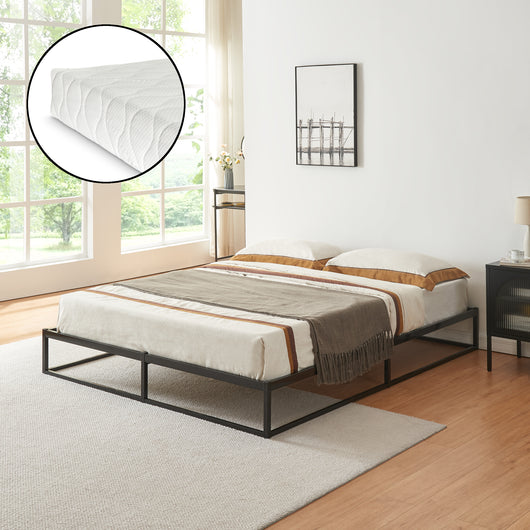 Letto Doppio King size Trerunta con Materasso 180x200 cm Acciaio Nero [en.casa]