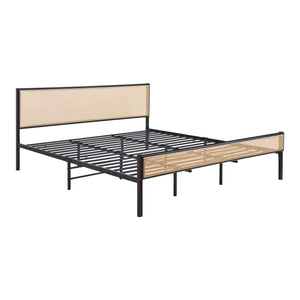 Letto Matrimoniale Linköping in Metallo Nero con Testiera e Pediera Effetto Rattan 180x200 cm [en.casa]