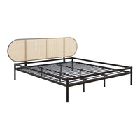 Letto Matrimoniale Linköping 180x200 cm Giroletto in Metallo Nero con Testiera Ovale Effetto Rattan [en.casa]