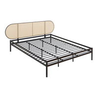 Letto Matrimoniale Linköping 180x200 cm Giroletto in Metallo Nero con Testiera Ovale Effetto Rattan [en.casa]