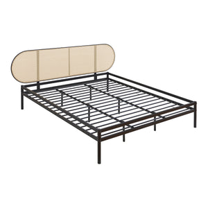 Letto Matrimoniale Linköping 180x200 cm Giroletto in Metallo Nero con Testiera Ovale Effetto Rattan [en.casa]