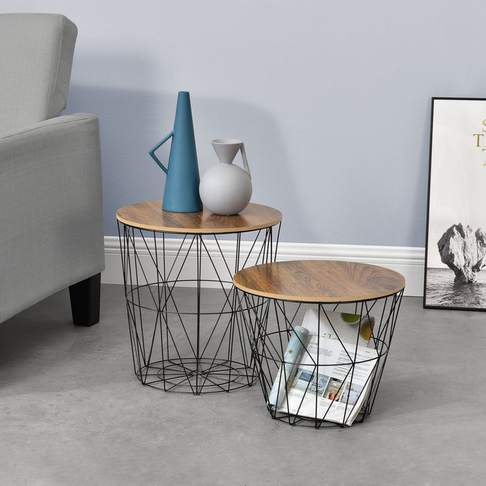 [en.casa] Set da 2 Tavolini a Forma di Cestello in 2 Misure Diverse con Piano Rimovibile Portaoggetti Pratico Multiuso -