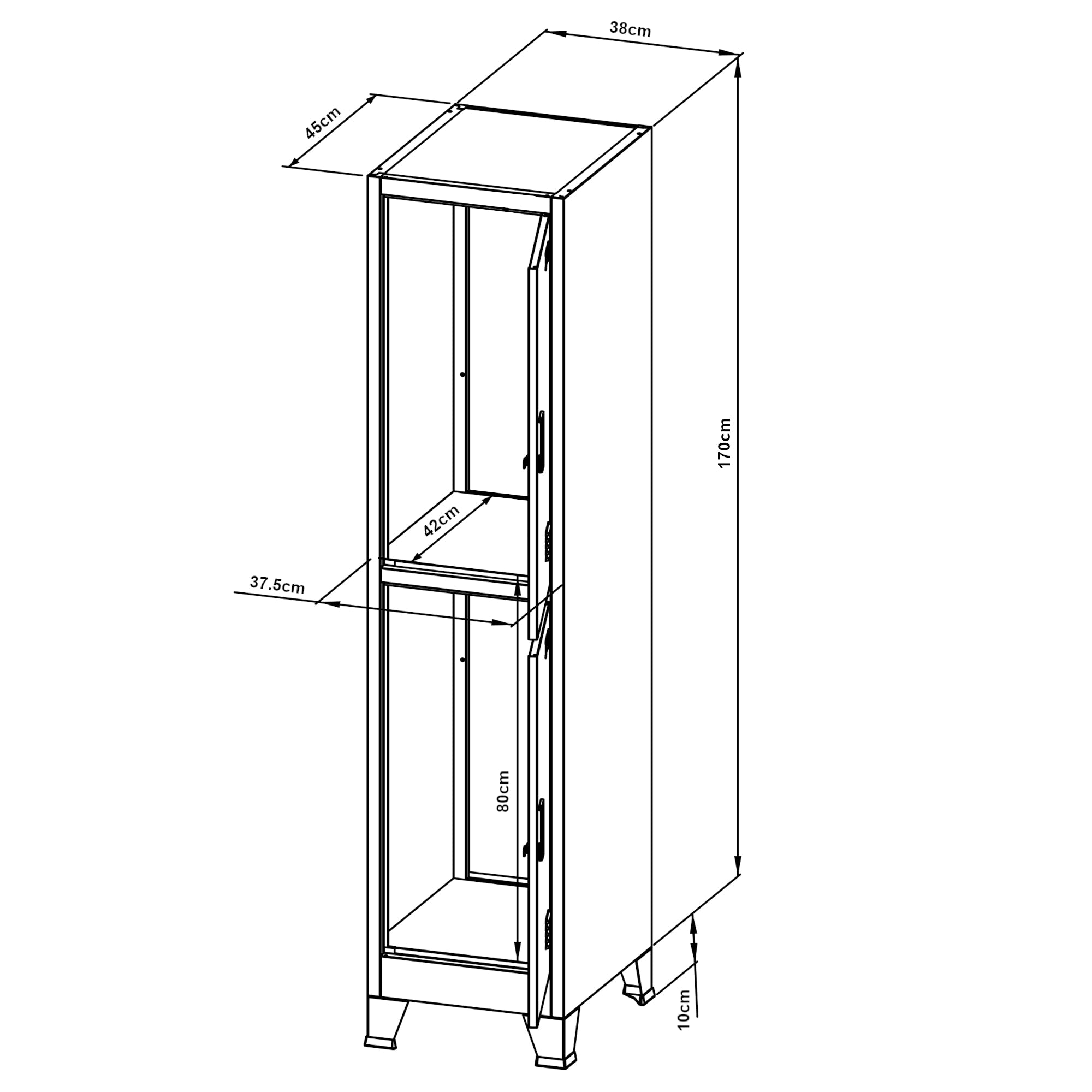 Armadio spogliatoio da ufficio per ufficio, officina, camera da letto, acciaio metallico con 2 ante in acciaio laccato 180 x 38 x 45 cm grigio 03_0006346