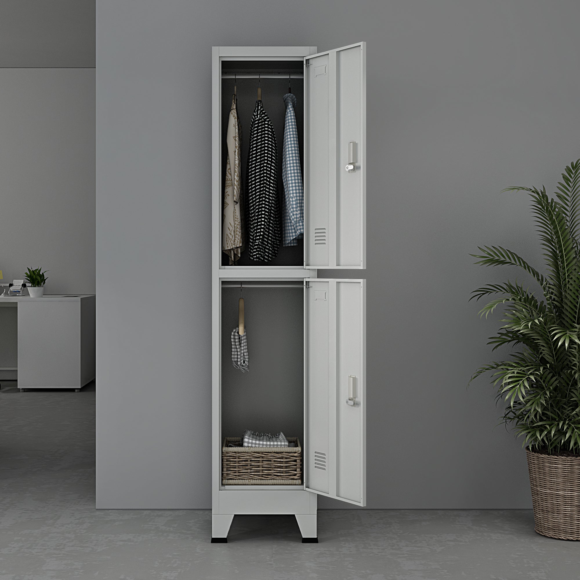 Armadio Spogliatoio Joroinen Mobile a Colonna in Acciaio con 2 Ante - Grigio [en.casa]