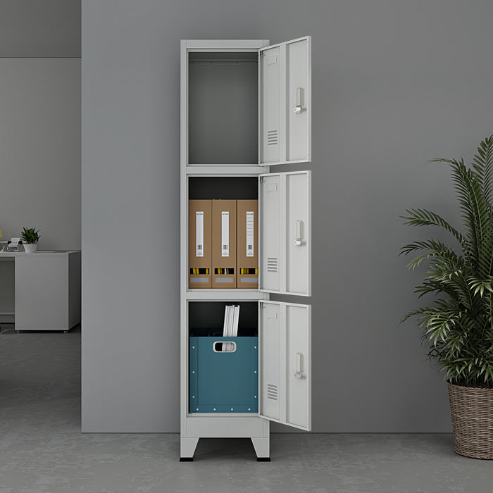 Armadio Spogliatoio Joroinen Mobile a Colonna in Acciaio con 3 Ante - Grigio [en.casa]