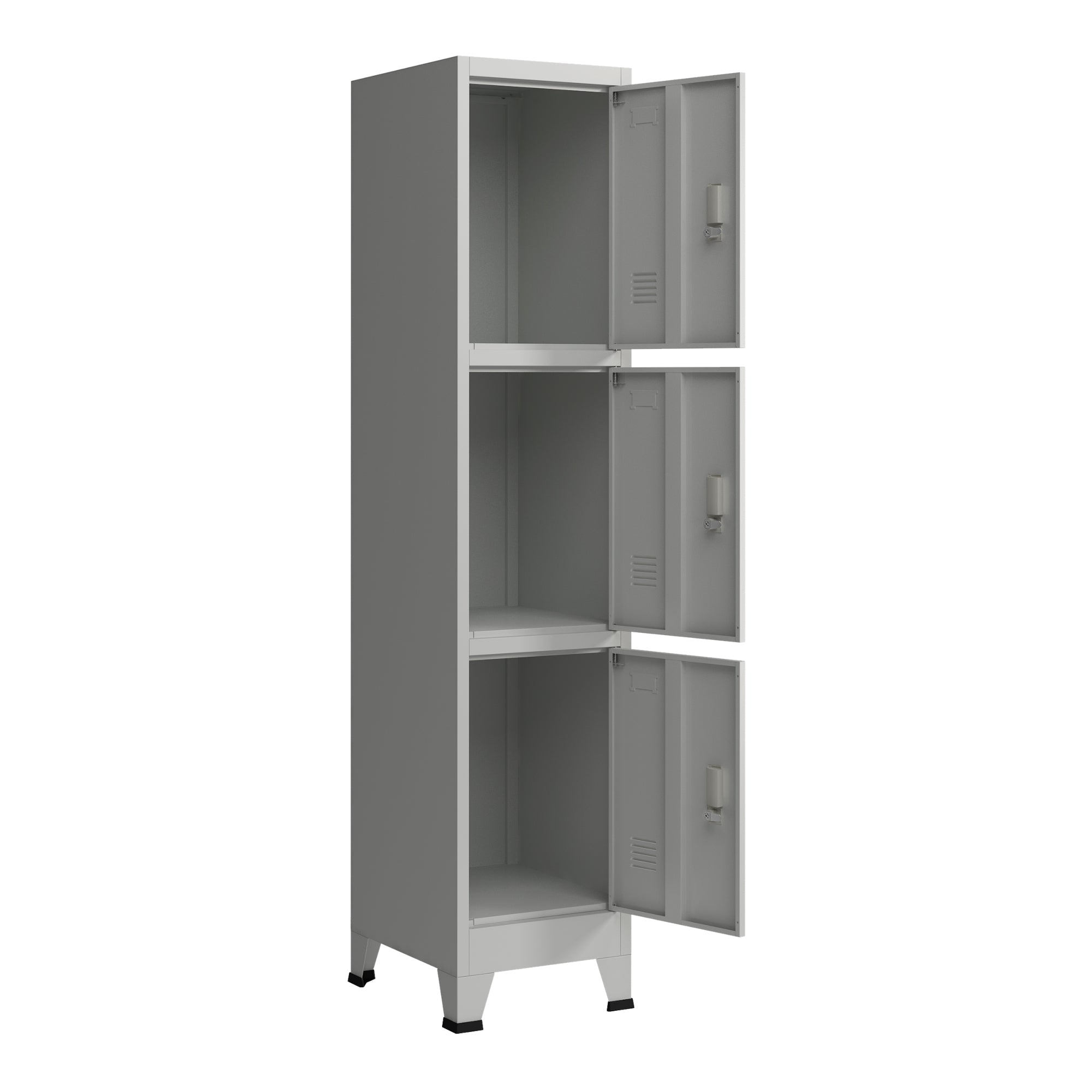 Armadio spogliatoio da ufficio per ufficio, officina, camera da letto, acciaio metallico con 3 ante in acciaio laccato 180 x 38 x 45 cm grigio 03_0006347