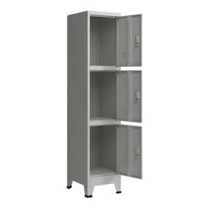 Armadio spogliatoio da ufficio per ufficio, officina, camera da letto, acciaio metallico con 3 ante in acciaio laccato 180 x 38 x 45 cm grigio 03_0006347