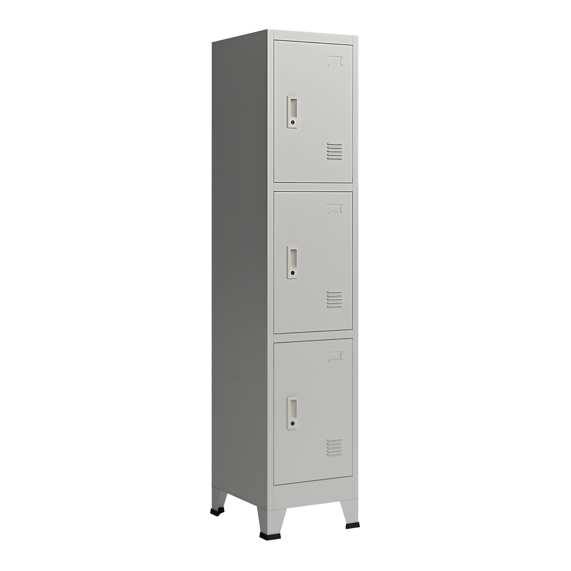 Armadio spogliatoio da ufficio per ufficio, officina, camera da letto, acciaio metallico con 3 ante in acciaio laccato 180 x 38 x 45 cm grigio 03_0006347