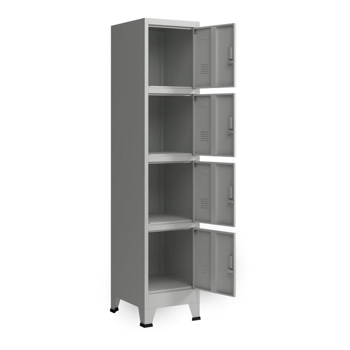 Armadio spogliatoio da ufficio per ufficio, officina, camera da letto, acciaio metallico con 4 ante in acciaio laccato 180 x 38 x 45 cm grigio 03_0006348