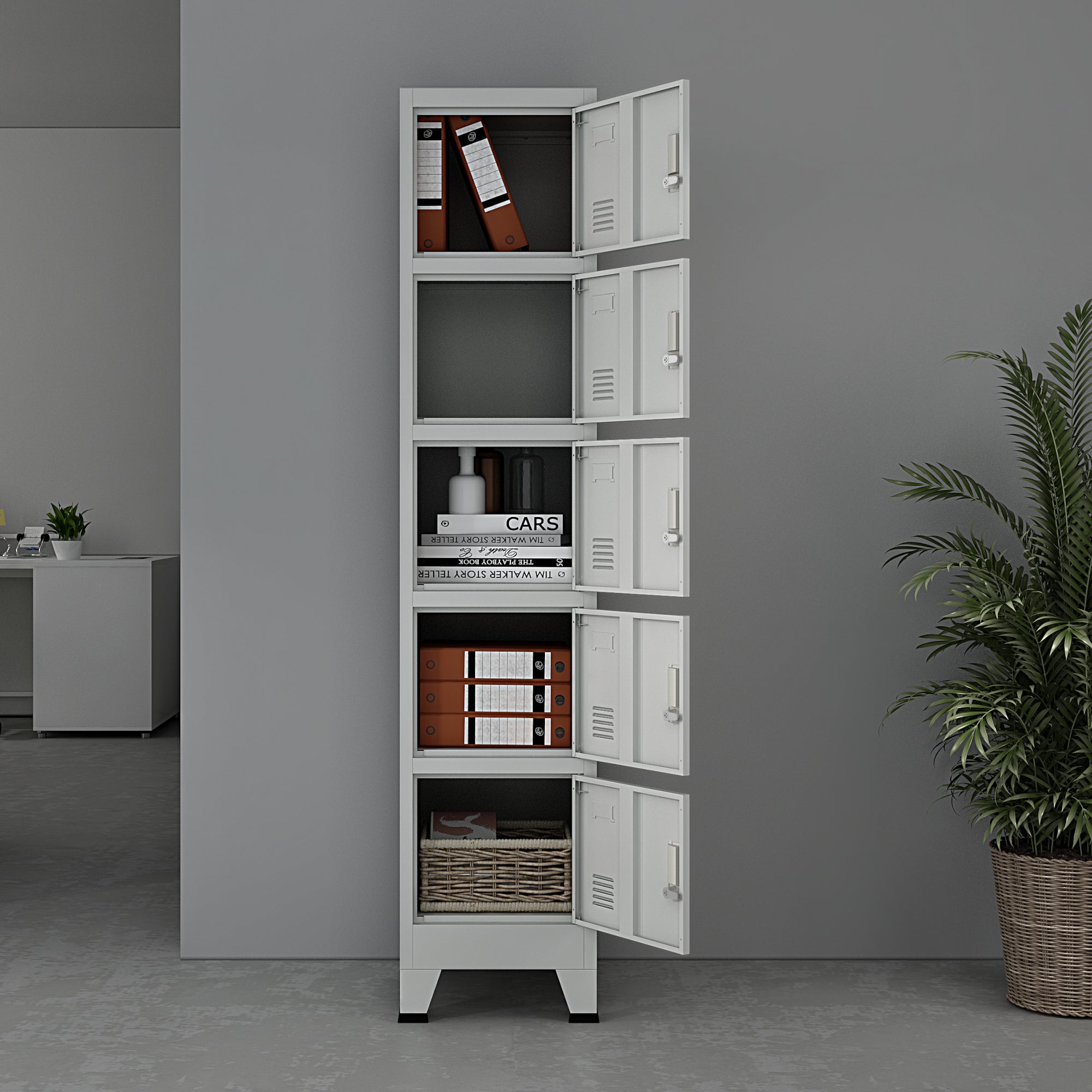 Armadio Spogliatoio Joroinen Mobile a Colonna in Acciaio con 5 Ante - Grigio [en.casa]