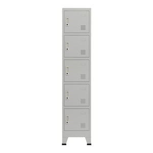 Armadio Spogliatoio Joroinen Mobile a Colonna in Acciaio con 5 Ante - Grigio [en.casa]