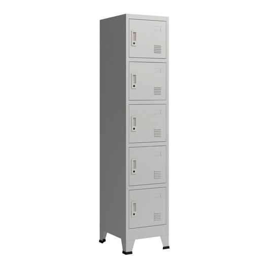 Armadio spogliatoio da ufficio per ufficio, officina, camera da letto, acciaio metallico con 5 ante in acciaio laccato 180 x 38 x 45 cm grigio 03_0006349