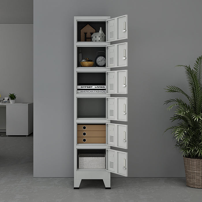 Armadio Spogliatoio Joroinen Mobile a Colonna in Acciaio con 6 Ante - Grigio [en.casa]