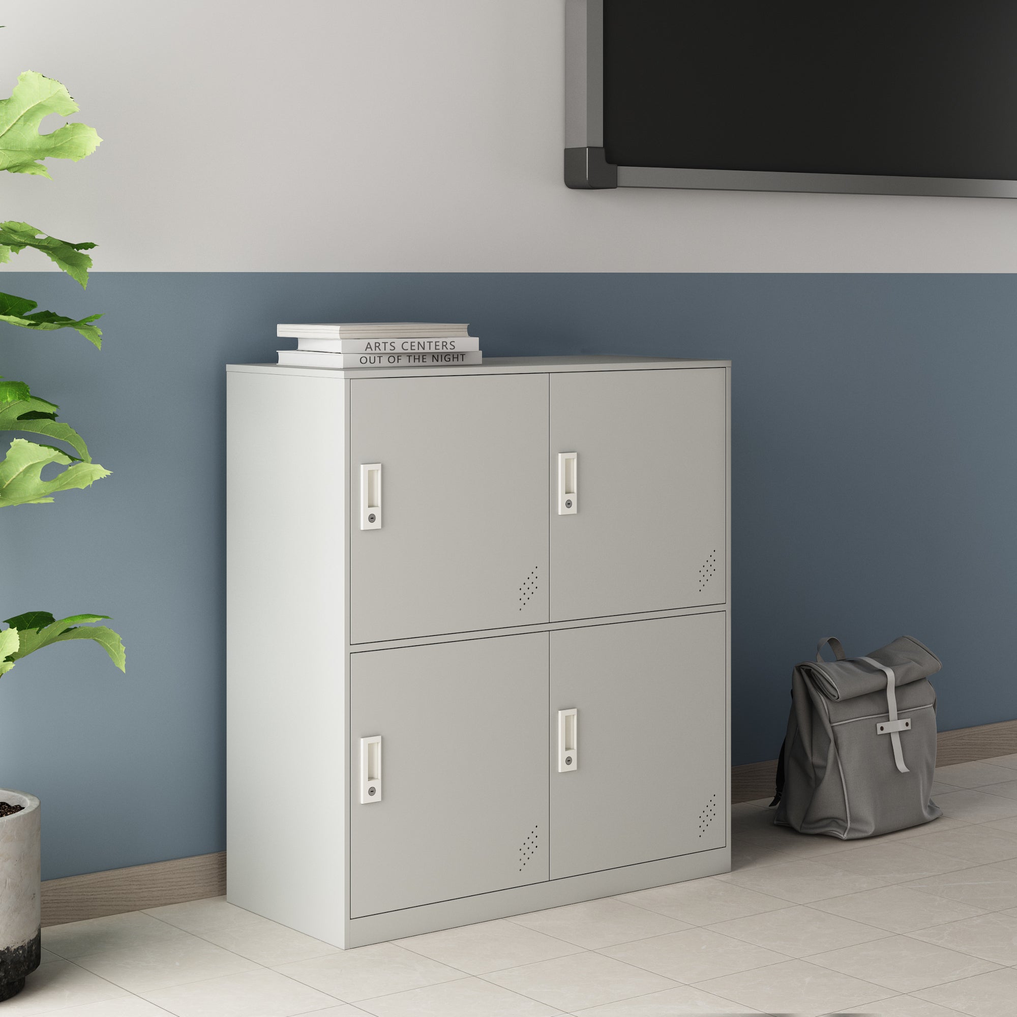 Armadio Casellario Rautavaara in Acciaio 4 Ante con Serratura 100 x 90 x 40 cm Grigio Pallido [en.casa]