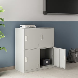 Armadio Casellario Rautavaara in Acciaio 4 Ante con Serratura 100 x 90 x 40 cm Grigio Pallido [en.casa]