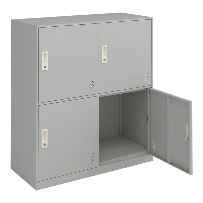 Armadio Casellario Rautavaara in Acciaio 4 Ante con Serratura 100 x 90 x 40 cm Grigio Pallido [en.casa]