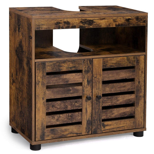 Mobiletto sottolavabo mobiletto da bagno mobiletto portaoggetti 60 x 30 x 63 cm con 2 ante a persiana ripiano regolabile marrone 12_0006543