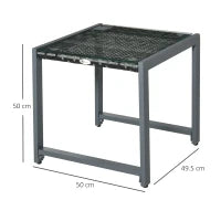 Tavolino da Caffè da Giardino Piano in Vetro Temperato in Rattan Alluminio 50 x 49,5 x 50 cm
