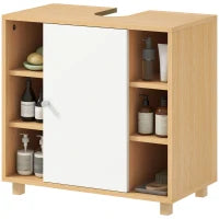 Mobile Sottolavabo Bagno con Armadietto a 2 Ante Soft-Close e 6 Ripiani Aperti, 60x33x57cm, Bianco