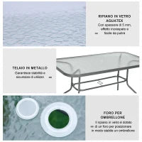 Tavolo da Giardino con Foro per Ombrellone, Arredamento da Esterno in Metallo e Vetro 140x80x70cm Grigio