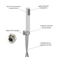 Kit doccia quadro 20x20 cm completo soffione braccio presa acqua doccetta laccio *** tipo di accessorio soffione 2 mm...