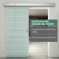 Porta Scorrevole Interna in Vetro Smerigliato e Satinato con Binario B1 e Maniglia per Bagno Cucina Studio Vetro 205x 90x 0,8cm