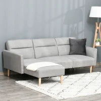 Divano Letto 3 Posti, Divano Angolare in Tessuto Grigio con Schienale Regolabile, Stile Scandinavo, 207x146x80cm