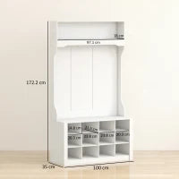 Attaccapanni con Scaffale, Panca, Ganci, Scomparti per le Scarpe, in Truciolato, 100x35x172,2 cm, Bianco
