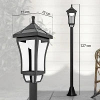 Lampione da Giardino con 6h Autonomia e Ancoraggio a Terra, in ABS e Policarbonato, 15x15x127 cm, Nero