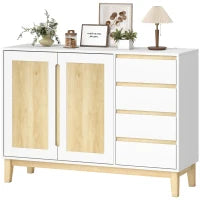 Credenza con 2 porte e 4 cassetti, con scaffale regolabile, 120 x 40 x 86 cm, Bianco e rovere
