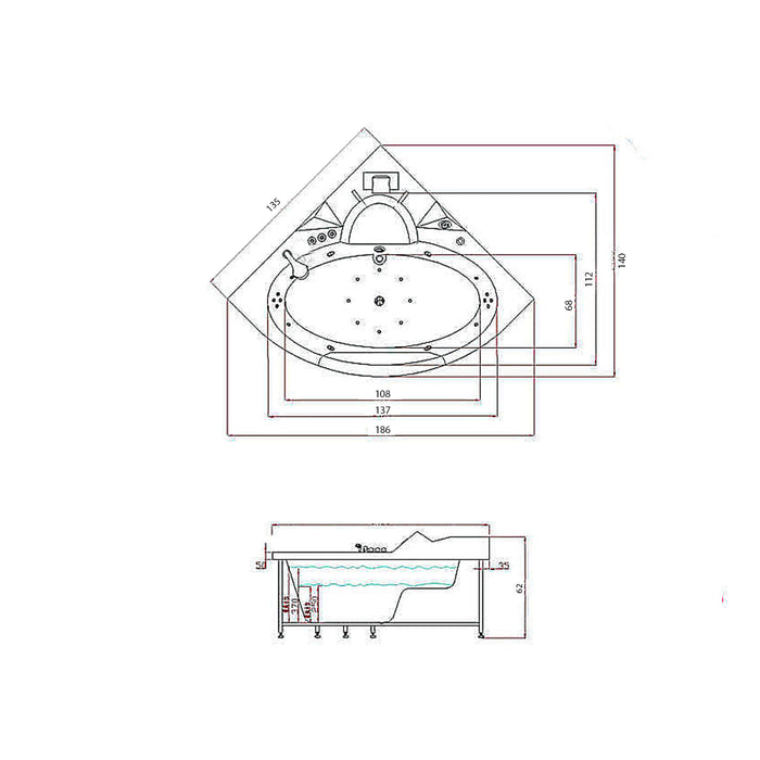 Vasca idromassaggio bianca cromoterapia 135 X 135 cm 12 getti – Miami