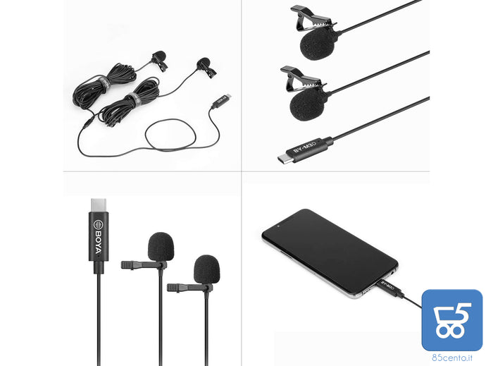 Microfoni Lavalier BOYA BY-M3D Digitali a Doppia Testa USB tipo C compatibili con iPad Pro, Mac PC