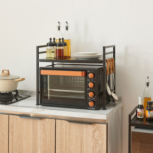 Scaffale per Microonde Sorsele Alto 48 cm Regolabile in Larghezza 40-63 cm Metallo Nero [en.casa]