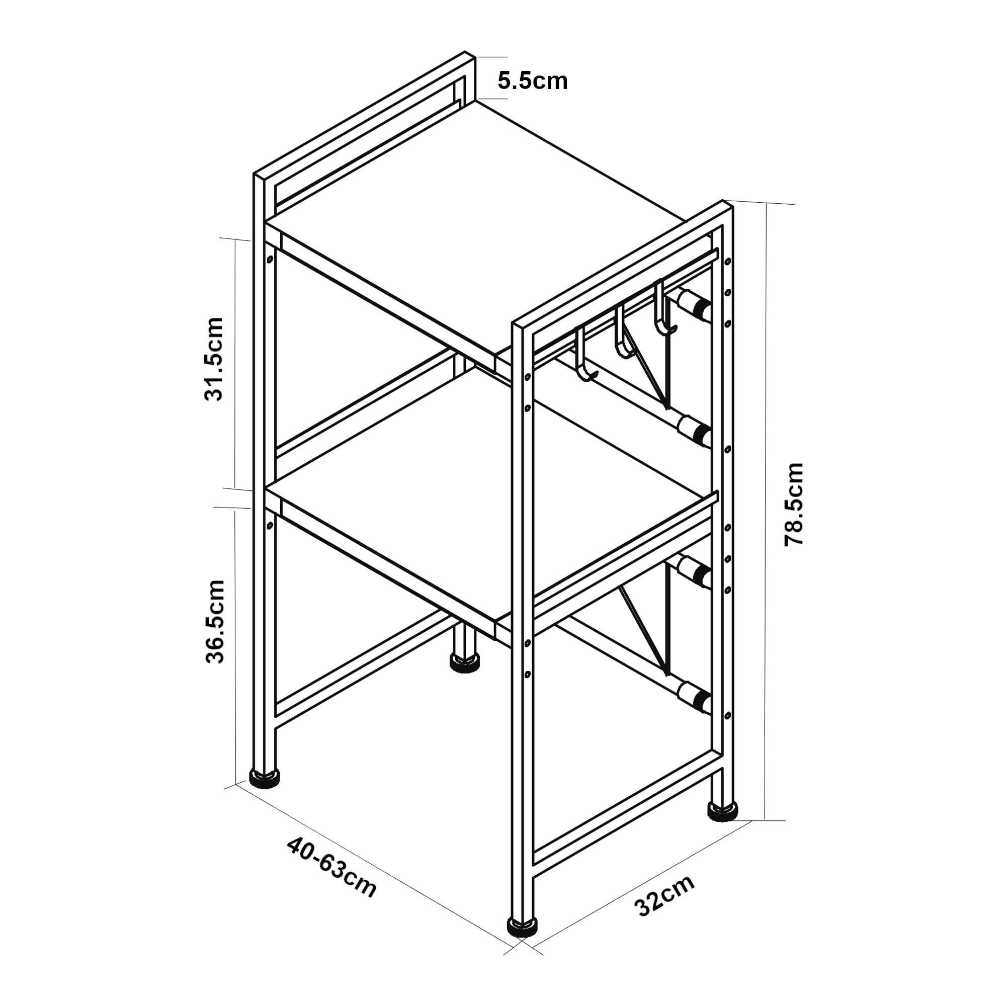 Scaffale per Microonde Sorsele Alto 79 cm Regolabile in Larghezza 40-63 cm Metallo Nero [en.casa]