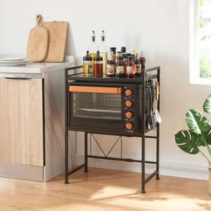 Scaffale per Microonde Sorsele Alto 79 cm Regolabile in Larghezza 40-63 cm Metallo Nero [en.casa]