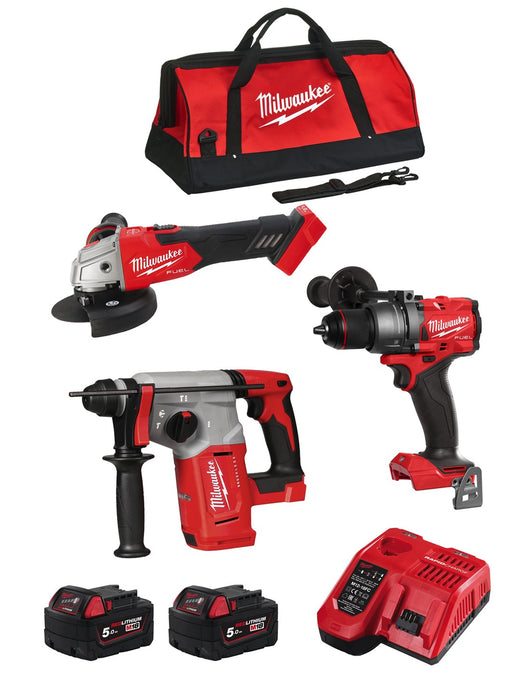 Milwaukee  kit mwk302bag (m18blh + m18fsag125xb + m18fpd3 + 2 x 5,0 ah + m12-18fc + borsa) 8435587930228