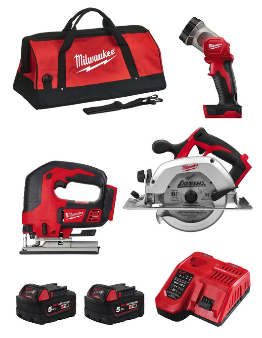 Milwaukee  kit mwk304bag (hd18cs + m18bjs + m18tled + 2 x 5,0 ah + m12-18fc + borsa) 8435587930204