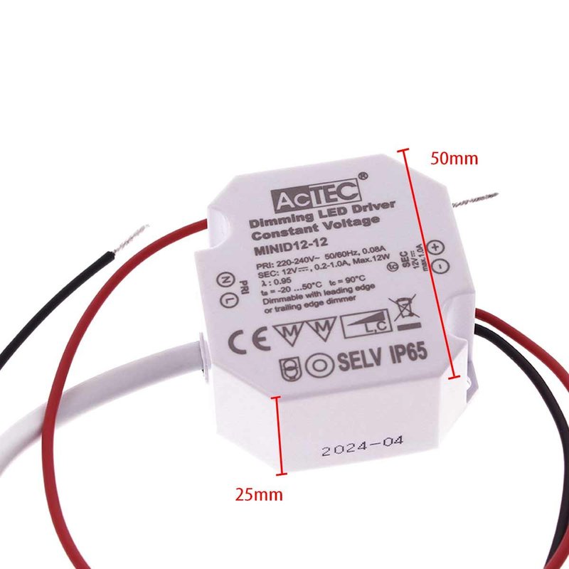 Mini Alimentatore Dimmerabile Triac Dimming Taglio di Fase IP65 Tensione Costante 12V 12W 1A 50X48X24 mm