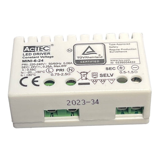 Mini Alimentatore Trasformatore 6W 24V 0,25A IP20 50X32X18,5mm Con Morsetti