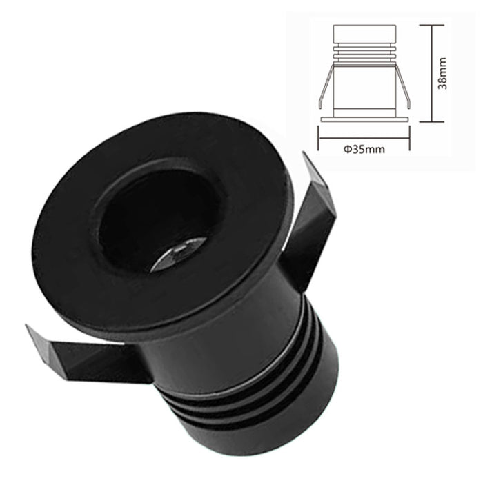 Mini Faretto Led Da Incasso Rotondo 3W 220V 3000K Φ35*H38mm Foro 30mm Carcassa Nera Sostituibile Angolo 15° CRI≥80 UGR≤10 IP20