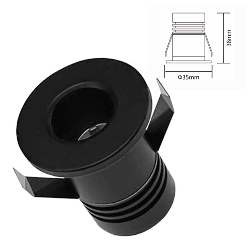 Mini Faretto Led Da Incasso Rotondo 3W 220V 3000K Φ35*H38mm Foro 30mm Carcassa Nera Sostituibile Angolo 15° CRI≥80 UGR≤10 IP20