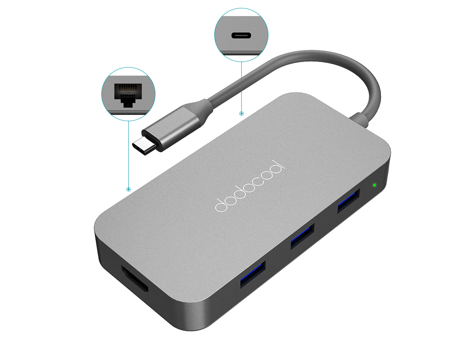 Mini Hub USB-C Multifunzione 6 in 1 con 3 USB 3.0 Ethernet RJ-45 in Lega di Alluminio con Trasmissione HDMI 4K DC50