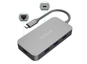 Mini Hub USB-C Multifunzione 6 in 1 con 3 USB 3.0 Ethernet RJ-45 in Lega di Alluminio con Trasmissione HDMI 4K DC50