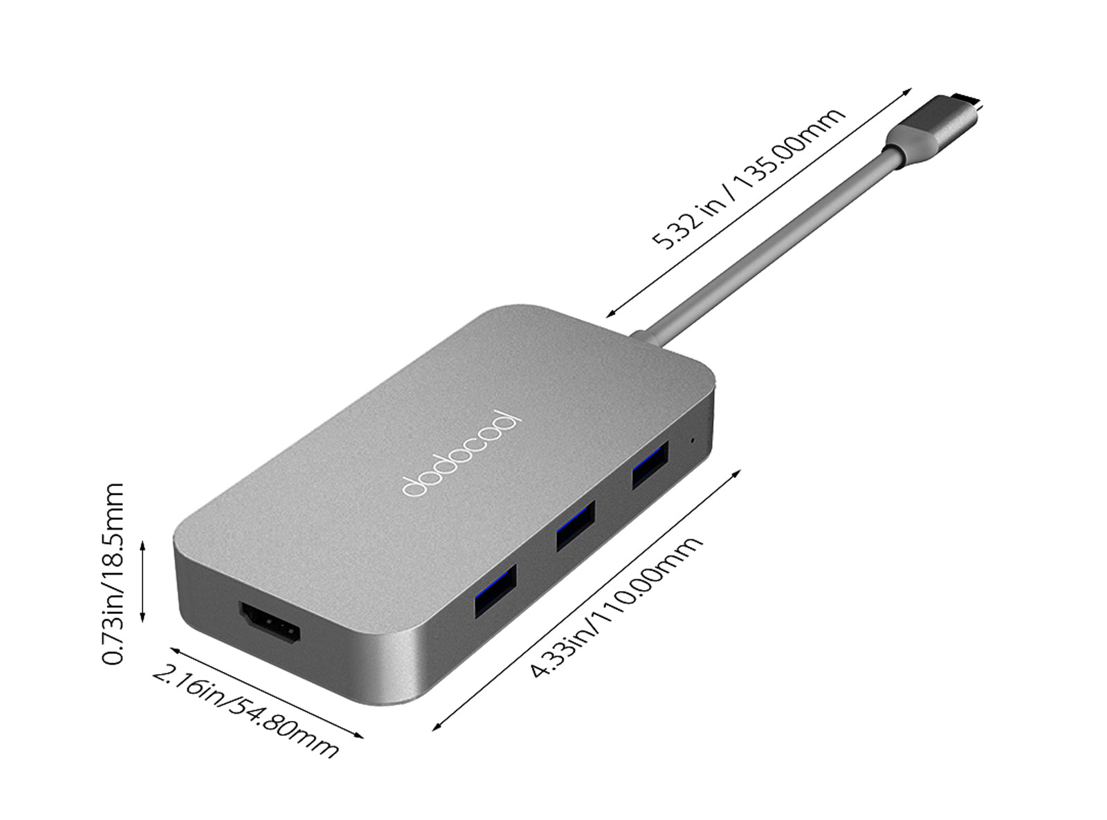 Mini Hub USB-C Multifunzione 6 in 1 con 3 USB 3.0 Ethernet RJ-45 in Lega di Alluminio con Trasmissione HDMI 4K DC50